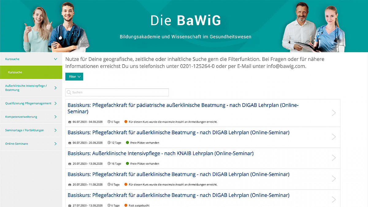 BaWiG - Übersicht der BaWiG-Kursseite