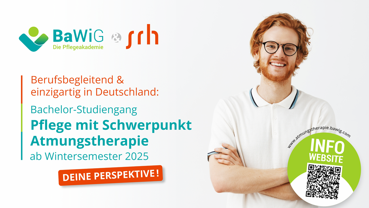 BaWiG - Infografik über den Bachelor-Studiengang "Pflege mit Schwerpunkt Atmungstherapie" zwischen der BaWiG und SRH University als Partner